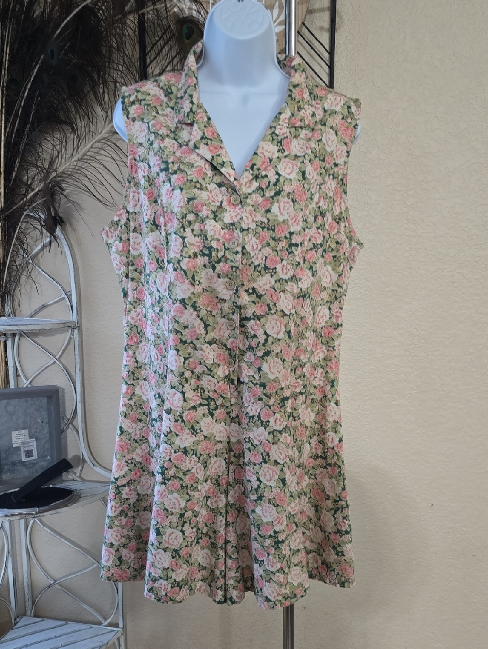 Sleeveless Floral Vintage Playsuit Romper in Pink and Green